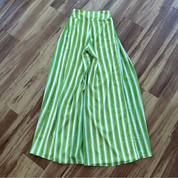 PatBO Green Striped Wide Leg Tie Waist Pants Resort Wear Palazzo Trousers Sz. 0 - Picture 12 of 15